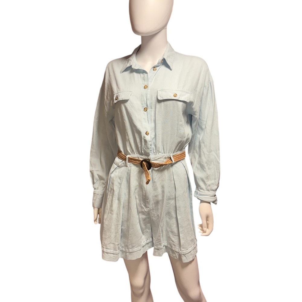 Zara Light Blue Linen Blend Belted romper - size small - Picture 7 of 10